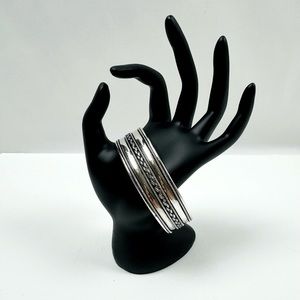 Vintage Suarti Bali BA 925 Sterling Silver Braided Rope Panel Wide Cuff Bracelet